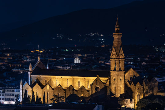 Night view of the Basilica of the Holy Cross (Basilica di Santa Croce)