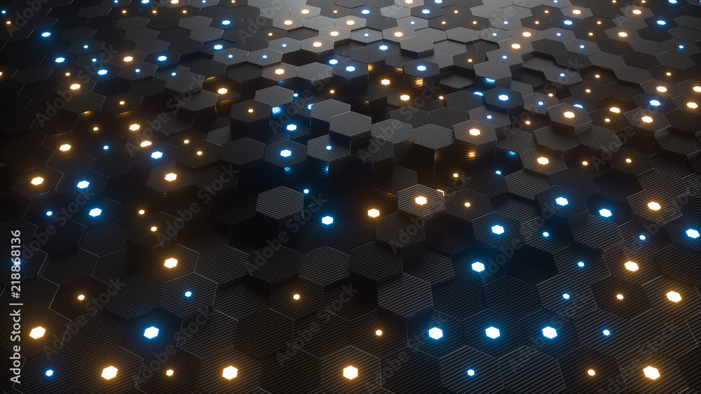 Poster abstract hexagonal geometric background. structure of lots of hexagons of carbon fiber with small gl