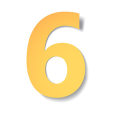 yellow-gold number 6 carved from paper with soft shadow.Vector origami