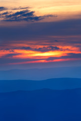 Sunset on Blue Ridge Mountains in VA USA