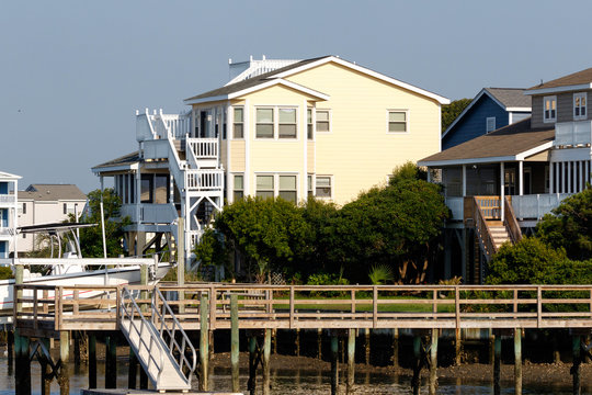 Luxury beach houses on the inter coastal waterway, Sunset Beach, North Carolina