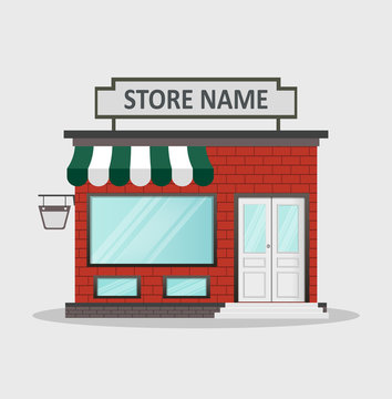 Flat design store front with place for name