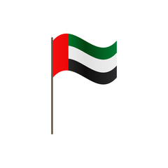 United Arab Emirates flag on the flagpole. Official colors and proportion correctly. Waving of United Arab Emirates flag on flagpole, vector illustration isolate