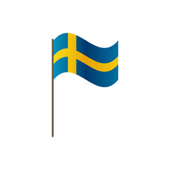 Sweden flag on the flagpole. Official colors and proportion correctly. Waving of Sweden flag on flagpole, vector illustration isolate