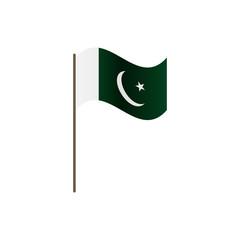 Pakistan flag on the flagpole. Official colors and proportion correctly. Waving of Pakistan flag on flagpole, vector illustration isolate