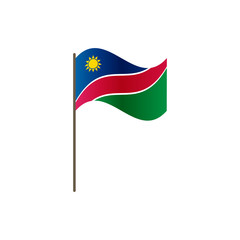 Namibia flag on the flagpole. Official colors and proportion correctly. Waving of Namibia flag on flagpole, vector illustration isolate