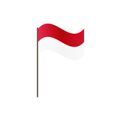 Indonesia flag on the flagpole. Official colors and proportion correctly. Waving of Indonesia flag on flagpole, vector illustration isolate
