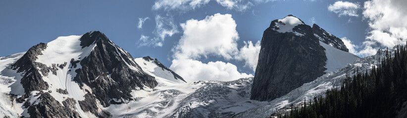 Panorama of Bugaboo Glacier and Hound's Tooth at Bugaboo Provincial Park in British Columbia