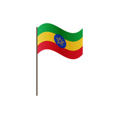 Ethiopia flag on the flagpole. Official colors and proportion correctly. Waving of Ethiopia flag on flagpole, vector illustration isolate