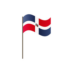Dominican Republic flag on the flagpole. Official colors and proportion correctly. Waving of Dominican Republic flag on flagpole, vector illustration isolate