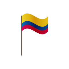 Colombia flag on the flagpole. Official colors and proportion correctly. Waving of Colombia flag on flagpole, vector illustration isolate