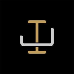 Initial letter J and I, JI, IJ, overlapping interlock logo, monogram line art style, silver gold on black background