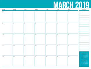March 2019 desk calendar vector illustration