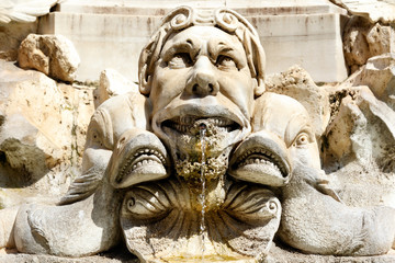 Fototapeta na wymiar Close up detail on the The Fountain in the Pantheon’s Piazza della Rotonda (Fontana del Pantheon) 