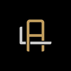 Initial letter L and A, LA, AL, overlapping interlock logo, monogram line art style, silver gold on black background