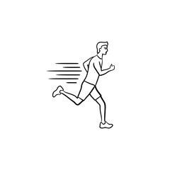Running man hand drawn outline doodle icon. Marathon run, health and motion, speed training and workout concept. Vector sketch illustration for print, web, mobile and infographics on white background.