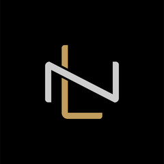 Initial letter N and L, NL, LN, overlapping interlock logo, monogram line art style, silver gold on black background
