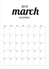 March 2019 desk calendar vector illustration