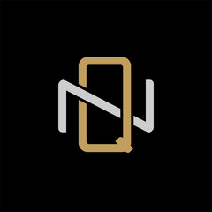 Initial letter N and Q, NQ, QN, overlapping interlock logo, monogram line art style, silver gold on black background