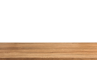 Empty wooden table  on white background.
