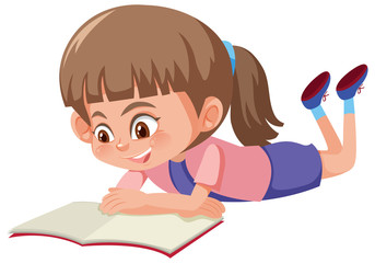 A girl reading a book on white background