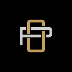 Initial letter P and O, PO, OP, overlapping interlock logo, monogram line art style, silver gold on black background