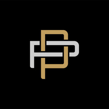 Initial letter P and P, PP, overlapping interlock logo, monogram line art style, silver gold on black background