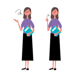 本を持つ女性　仕草　全身　イラスト
