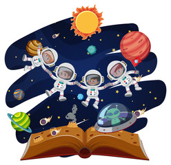 A group of astronaut in open book