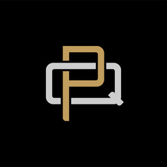 Initial letter Q and P, QP, PQ, overlapping interlock logo, monogram line art style, silver gold on black background