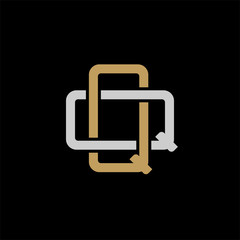 Initial letter Q and Q, QQ, overlapping interlock logo, monogram line art style, silver gold on black background