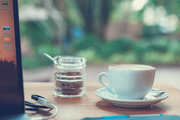 Drink & technology image of hot coffee.