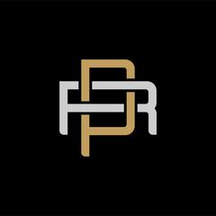 Initial letter R and P, RP, PR, overlapping interlock logo, monogram line art style, silver gold on black background