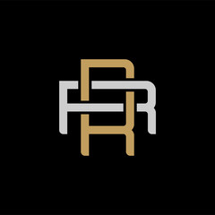 Initial letter R and R, RR, overlapping interlock logo, monogram line art style, silver gold on black background