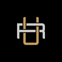 Initial letter R and U, RU, UR, overlapping interlock logo, monogram line art style, silver gold on black background © ariefpro