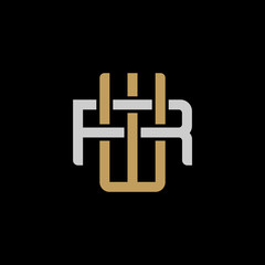 Fototapeta premium Initial letter R and W, RW, WR, overlapping interlock logo, monogram line art style, silver gold on black background