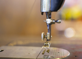 Closeup the sewing machine.