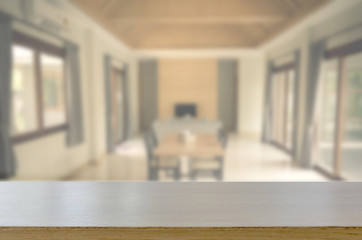 wood top table and Blurred living room
