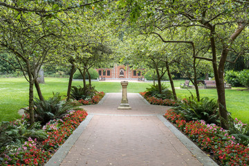 Shakespeare Garden in the Golden Gate Park, San Francisco, California, USA. A view of the Shakespeare Garden as seen from the main gate.