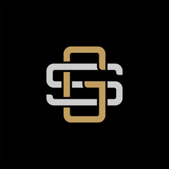 Initial letter S and G, SG, GS, overlapping interlock logo, monogram line art style, silver gold on black background