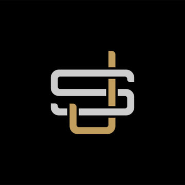 Initial letter S and J, SJ, JS, overlapping interlock logo, monogram line art style, silver gold on black background