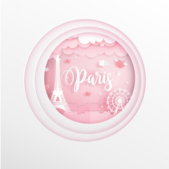 Paris, France landmark with white frame, sweet pastel color for honeymoon trip advertising design vector illustration.