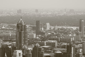 Fototapeta na wymiar Black and white toned image of skyscrapers of Bangkok city