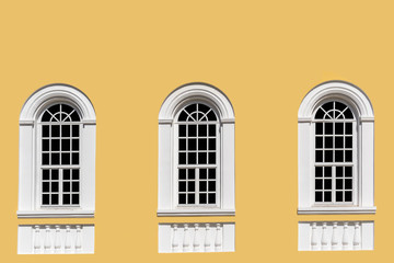 Three windows in the wall isolated on black, background design element