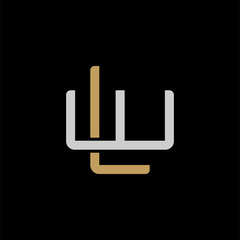 Initial letter W and L, WL, LW, overlapping interlock logo, monogram line art style, silver gold on black background