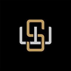 Initial letter W and S, WS, SW, overlapping interlock logo, monogram line art style, silver gold on black background