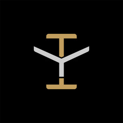 Initial letter Y and I, YI, IY, overlapping interlock logo, monogram line art style, silver gold on black background