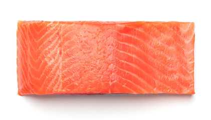 piece of raw salmon fillet isolated on white background - obrazy, fototapety, plakaty