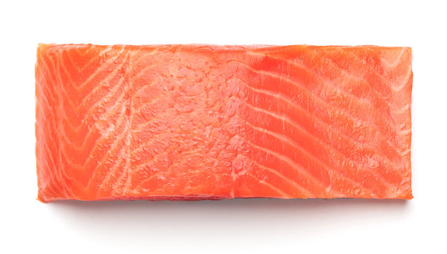 piece of raw salmon fillet isolated on white background