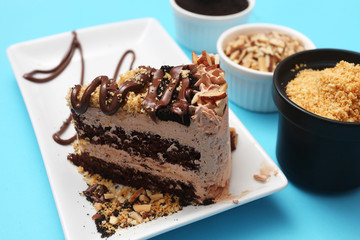 Chocolate cake and almond topping